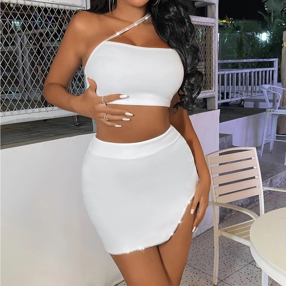 Like new off shoulder rhinestone two piece skirt set - Picture 1 of 5